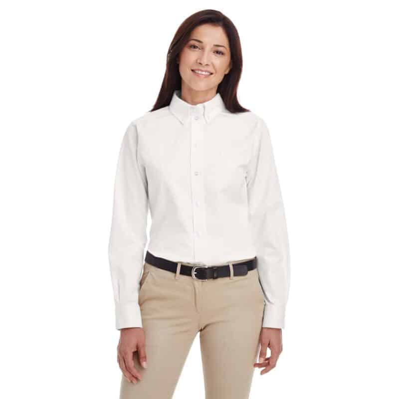 Custom Harriton Ladies' Foundation 100% Cotton Long-Sleeve Twill Shirt With Teflon™ - 1