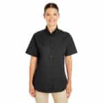 Custom Harriton Ladies' Foundation 100% Cotton Short-Sleeve Twill Shirt With Teflon™ - 1