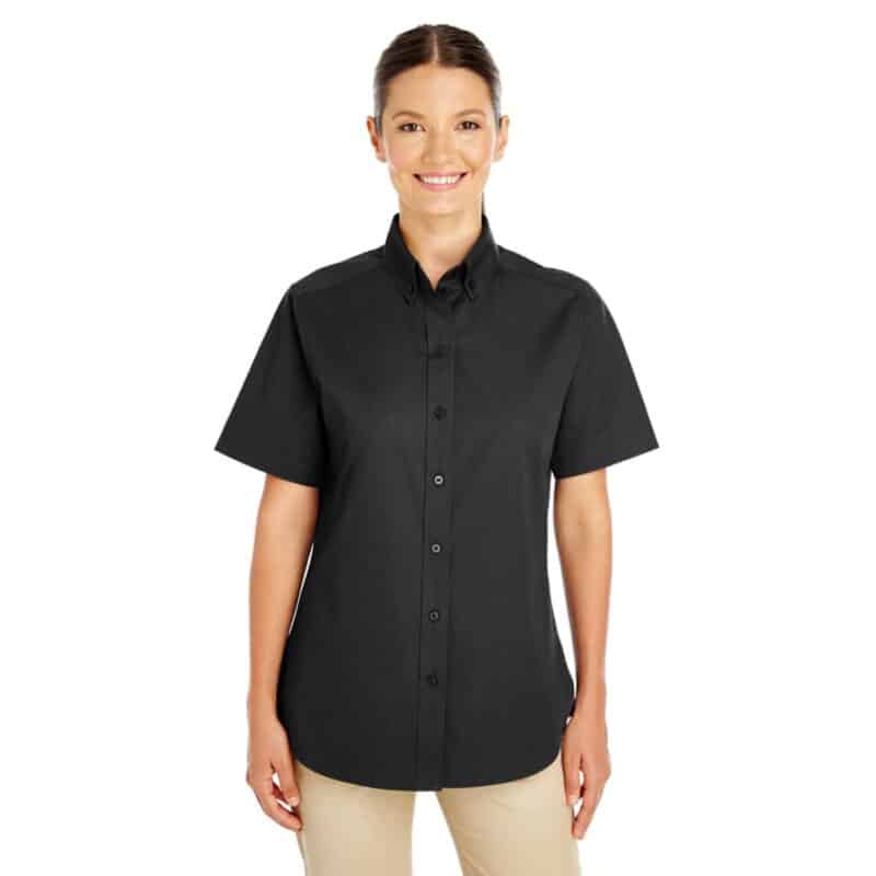 Custom Harriton Ladies' Foundation 100% Cotton Short-Sleeve Twill Shirt With Teflon™ - 1