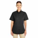 Custom Harriton Ladies' Foundation 100% Cotton Short-Sleeve Twill Shirt With Teflon™
