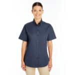 Custom Harriton Ladies' Foundation 100% Cotton Short-Sleeve Twill Shirt With Teflon™ - 2