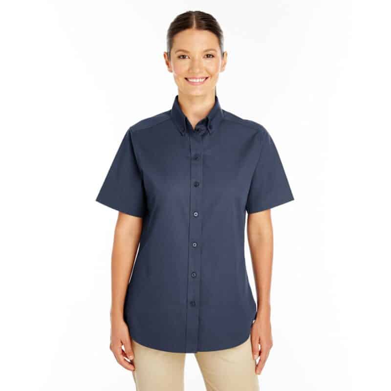 Custom Harriton Ladies' Foundation 100% Cotton Short-Sleeve Twill Shirt With Teflon™ - 2