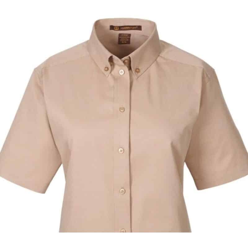 Custom Harriton Ladies' Foundation 100% Cotton Short-Sleeve Twill Shirt With Teflon™ - 5