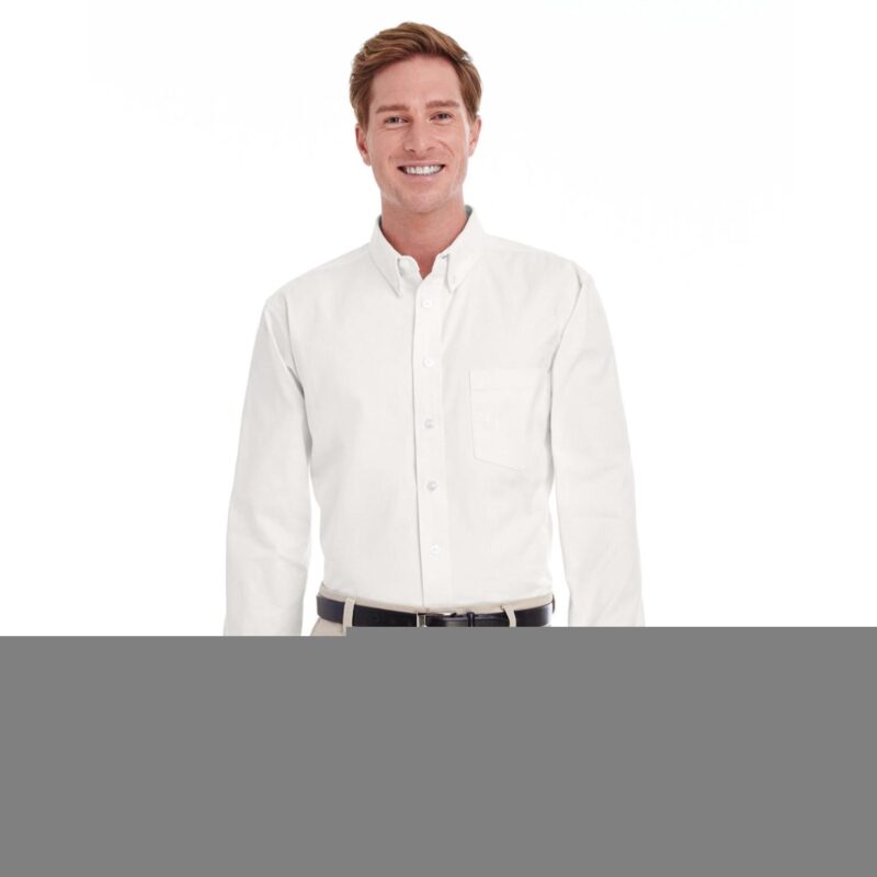 Custom Harriton Men's Foundation 100% Cotton Long-Sleeve Twill Shirt With Teflon™ - 1