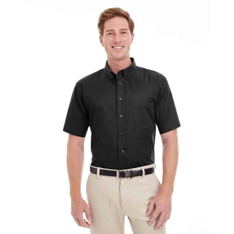 Custom Harriton Men's Foundation 100% Cotton Short-Sleeve Twill Shirt With Teflon™ - 1