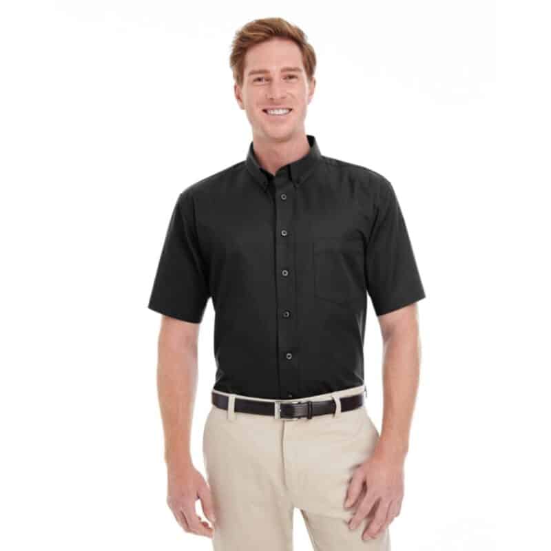 Custom Harriton Men's Foundation 100% Cotton Short-Sleeve Twill Shirt With Teflon™