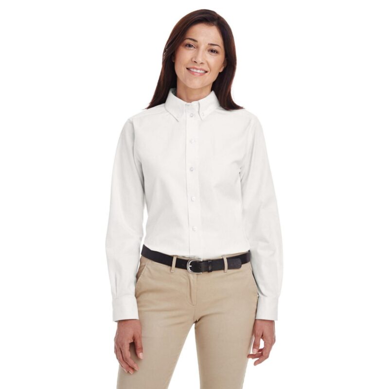 Custom Harriton Ladies' Foundation 100% Cotton Long-Sleeve Twill Shirt With Teflon™ - 1