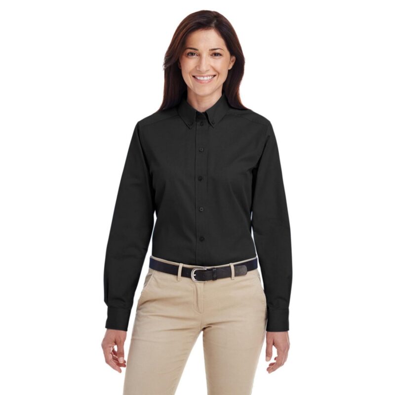 Custom Harriton Ladies' Foundation 100% Cotton Long-Sleeve Twill Shirt With Teflon™ - 2