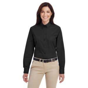 Custom Harriton Ladies' Foundation 100% Cotton Long-Sleeve Twill Shirt With Teflon™
