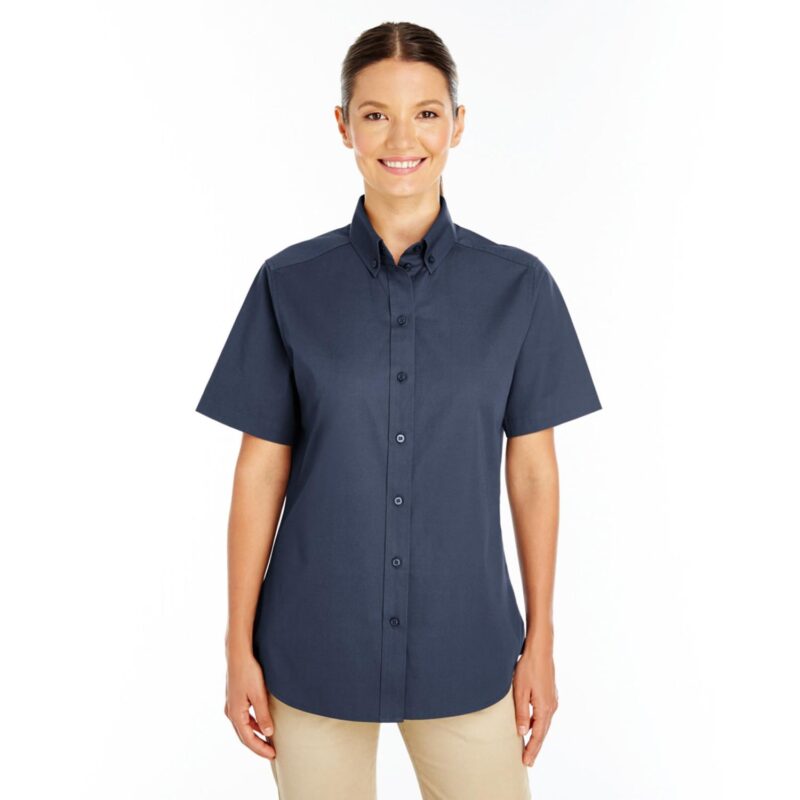 Custom Harriton Ladies' Foundation 100% Cotton Short-Sleeve Twill Shirt With Teflon™ - 2