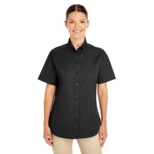 Custom Harriton Ladies' Foundation 100% Cotton Short-Sleeve Twill Shirt With Teflon™