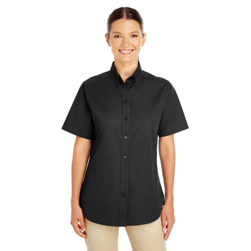 Custom Harriton Ladies' Foundation 100% Cotton Short-Sleeve Twill Shirt With Teflon™