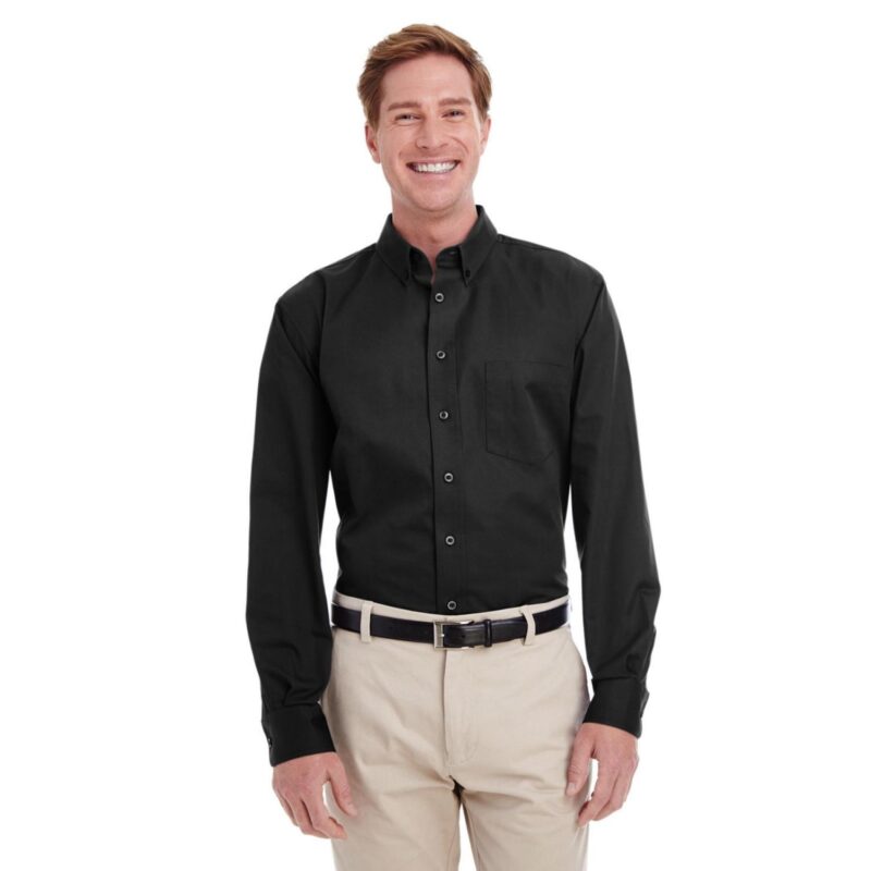 Custom Harriton Men's Foundation 100% Cotton Long-Sleeve Twill Shirt With Teflon™ - 2