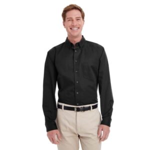 Custom Harriton Men's Foundation 100% Cotton Long-Sleeve Twill Shirt With Teflon™