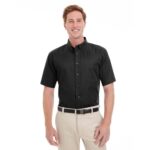 Custom Harriton Men's Foundation 100% Cotton Short-Sleeve Twill Shirt With Teflon™