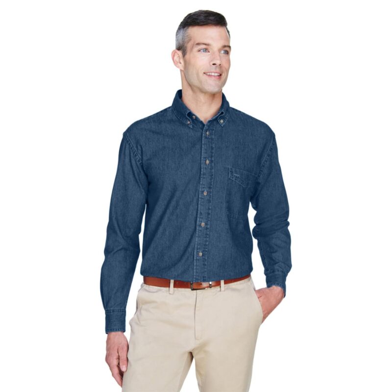 Custom Harriton Men's Tall 6.5 Oz. Long-Sleeve Denim Shirt - 1