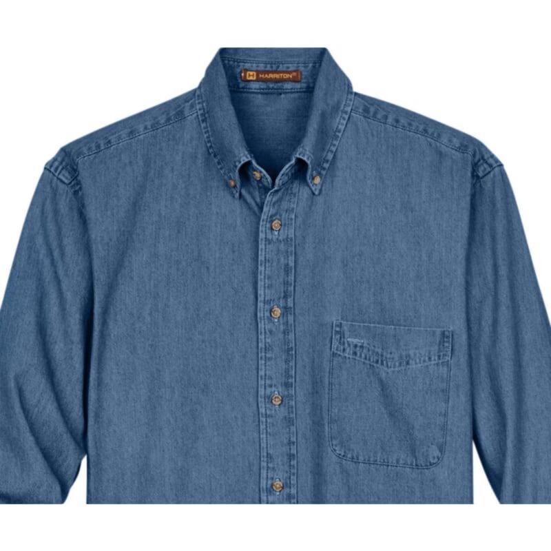 Custom Harriton Men's Tall 6.5 Oz. Long-Sleeve Denim Shirt - 4