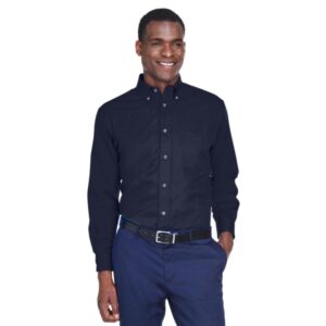 Custom Harriton Men's Tall Easy Blend™ Long-Sleeve Twill Shirt With Stain-Release
